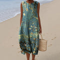 Vintage Loose Vintage Elegant Floral  Art Linen Tank Dress elevenforest