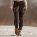 Cute Black Cat Face Embroidered Comfortable Knit Leggings