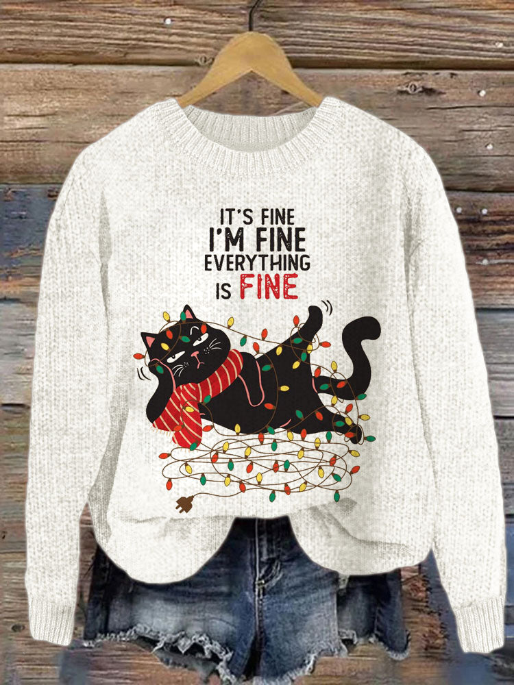 Women's Christmas Cute Pet Cat Printed Sweater elevenforest