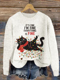 Comstylish Women's Christmas Cute Pet Cat Printed Sweater