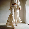 Women's Vintage Lace-paneled Casual Linen Pants elevenforest