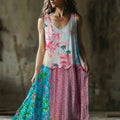Vintage Floral Women's Linen Vest Dress elevenforest