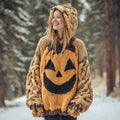 Halloween Pumpkin Lights Women's Chunky Knit Hooded Sweater elevenforest