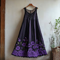 Vintage Bohemian Floral Embroidery Art Linen Sleeveless Maxi Dress elevenforest