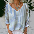 Striped V-neck Linen Blend T-shirt elevenforest