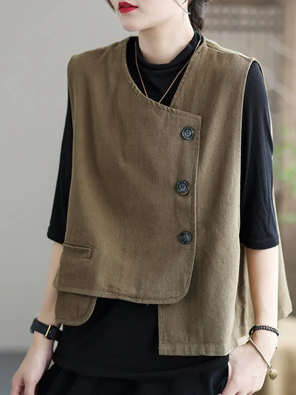 Asymmetric Color Buttoned Vest Top