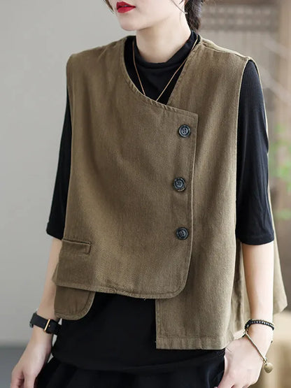 Asymmetric Color Buttoned Vest Top