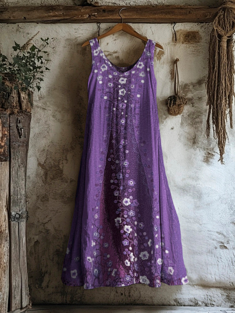 Boho Vintage Floral Women's Linen Vest Dress elevenforest