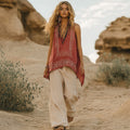 Women's Retro Bohemia Floral Ethnic Style Linen V-neek Sleeveless Top elevenforest