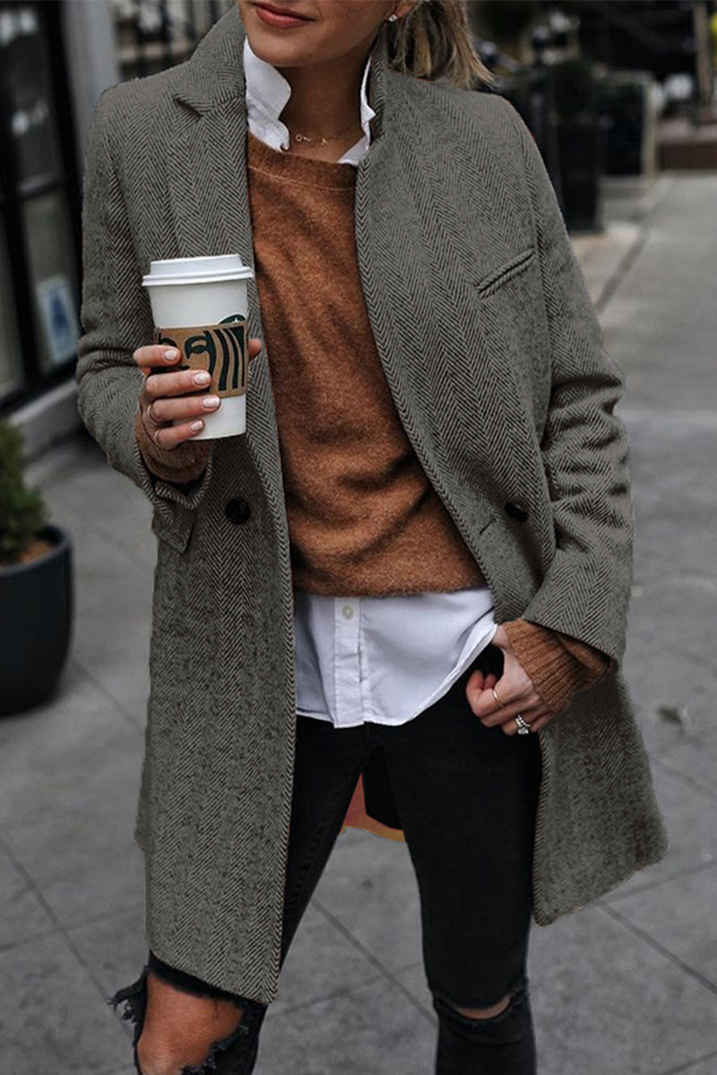 Street Striped Patchwork Buckle Turndown Collar Outerwear(3 Colors)