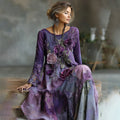 Vintage Bohemian Embroidered Floral Patchwork Linen Maxi Dress elevenforest