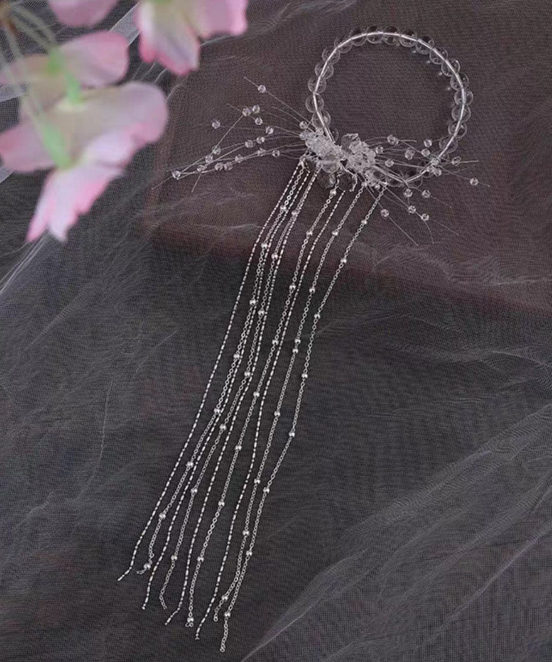 White Alloy Crystal Pearl Tassel Hairpin