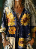 Women's Bohemian Floral Art Print Casual Cotton Linen Shirt