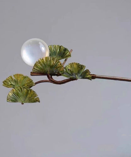Brown Wooden Fan Transparent Beads Hairpin
