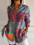 Women's Hippie Art Floral Print Long Sleeve Shirt