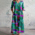 Underwater World Print V-Neck Casual Midi Dress elevenforest