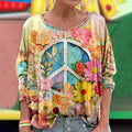 Comstylish Abstract Creative Hippie Vibe Peace And Love Hippie Floral Painting Art T-shirt