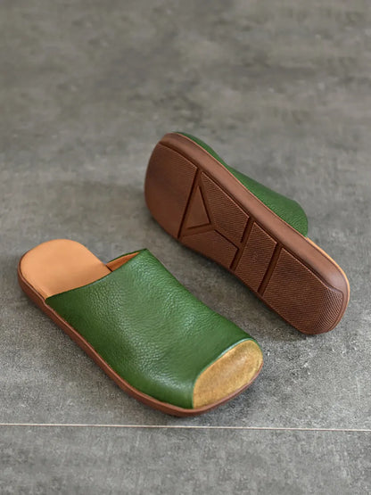 Summer Artsy Colorblock Leather Slippers Xx1011