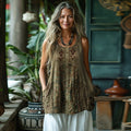 Vintage Tribal Art Sleeveless Linen Blend Tank Top elevenforest