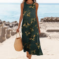 Women's Vintage Bee Print Linen Blend Midi Dress elevenforest