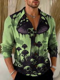 Retro Mushroom Skull Print Knitted Collar Cardigan Sweater