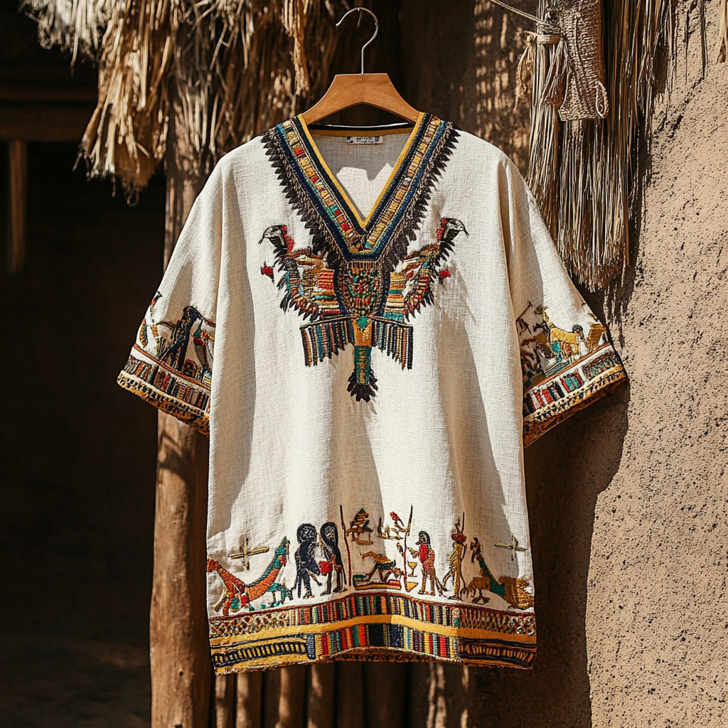Ancient Egyptian Uraeus Inspired V Neck Linen T Shirt elevenforest