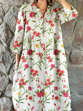 Women's Resort Art Floral Pattern Cotton Shirt Dress