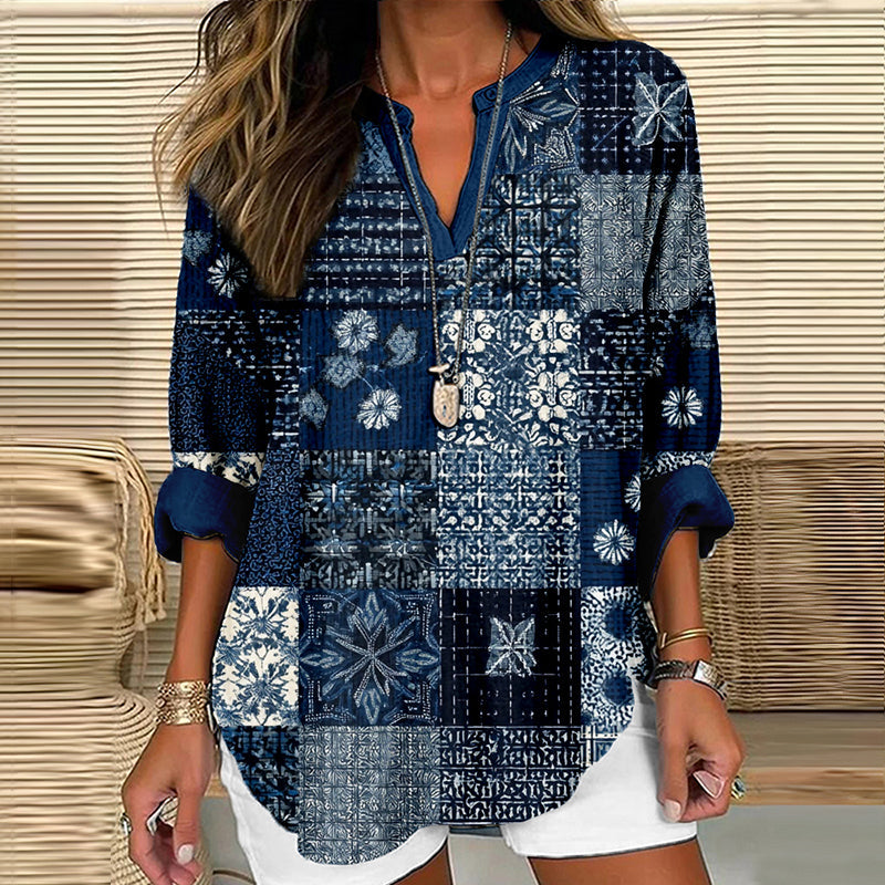 Vintage Japanese Sashiko Patchwork Cozy Linen Tunic elevenforest