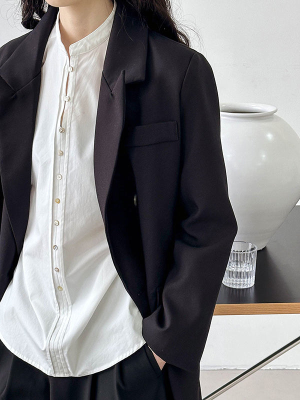 Long Sleeves Loose Buttoned Split-joint Round-neck Blouses&shirts Tops
