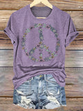 Wildflower Love Peace Print Crew Neck T-shirt