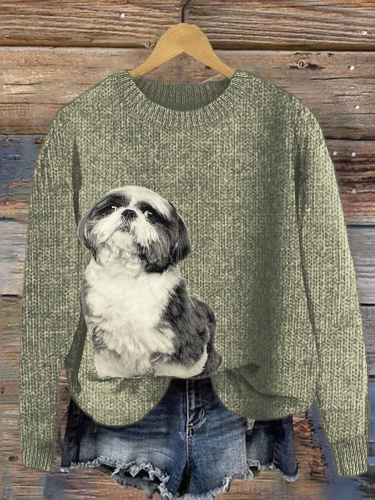 Comstylish Cute Shih Tzu Print Women's Cozy Sweater
