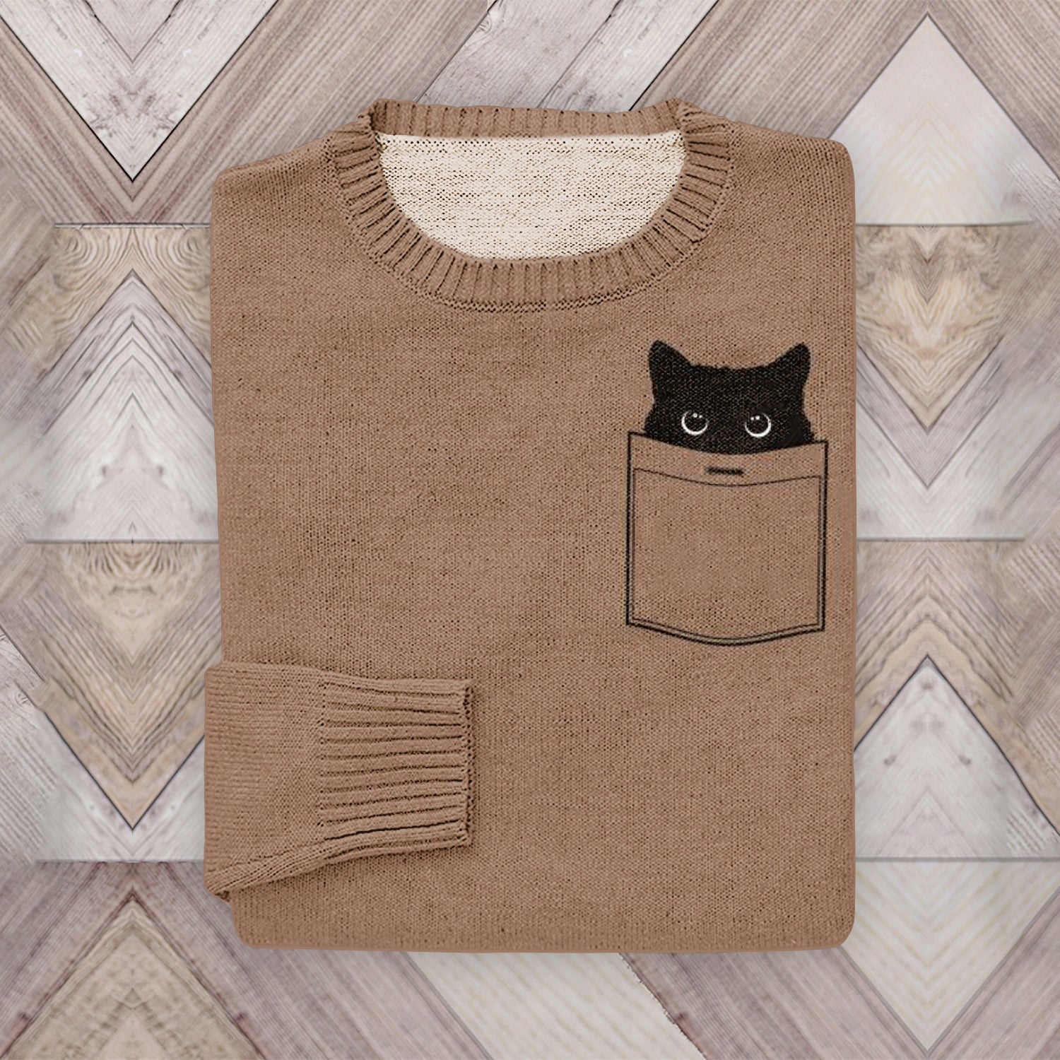 Abstract Creative Black Cat In Bag Art Crew Neck Cozy Sweater elevenforest
