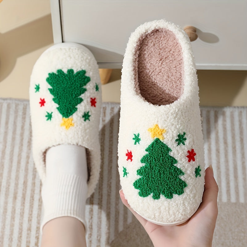 Christmas Tree Pattern Fuzzy Slippers Dr6521