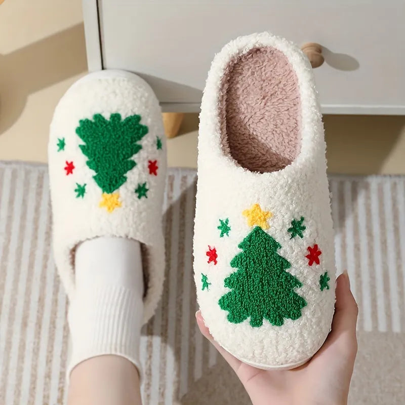 Christmas Tree Pattern Fuzzy Slippers Dr6521