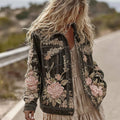 Vintage Romantic Pink Roses Embroidery Denim Jacket elevenforest