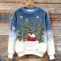 Comstylish Christmas Red House In Snowflake And Christmas Tree Forest Art Women's Cozy Plush Sweater
