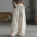 Women's Retro Floral Lace Patchwork Art Pocket Linen Pants elevenforest