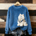 Cute Fluffy Jewel Cat Pattern Thick Pullover Sweater elevenforest