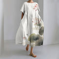 Comstylish Women's Japanese Art Lotus Print Midi Dress