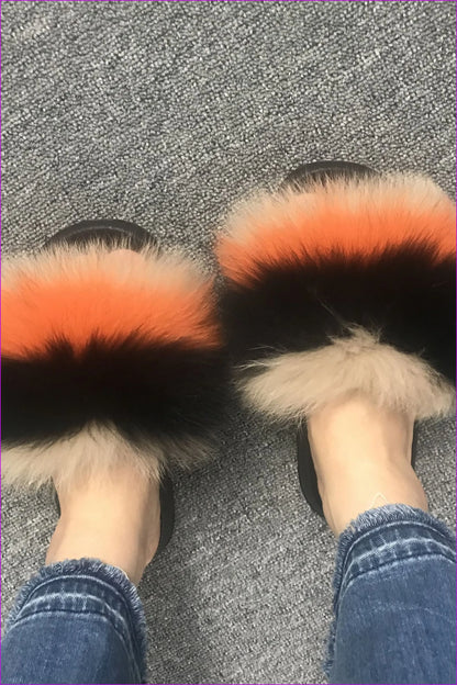 Colorful #m Fox Full-pelt Fur Sliders Df003