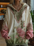 Love & Health Collection Vintage Rose And Floral Art Linen Long Sleeve Hoodie elevenforest