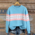 Comstylish Trans Flag Inspired Ethnic Pattern Cozy Knit Sweater