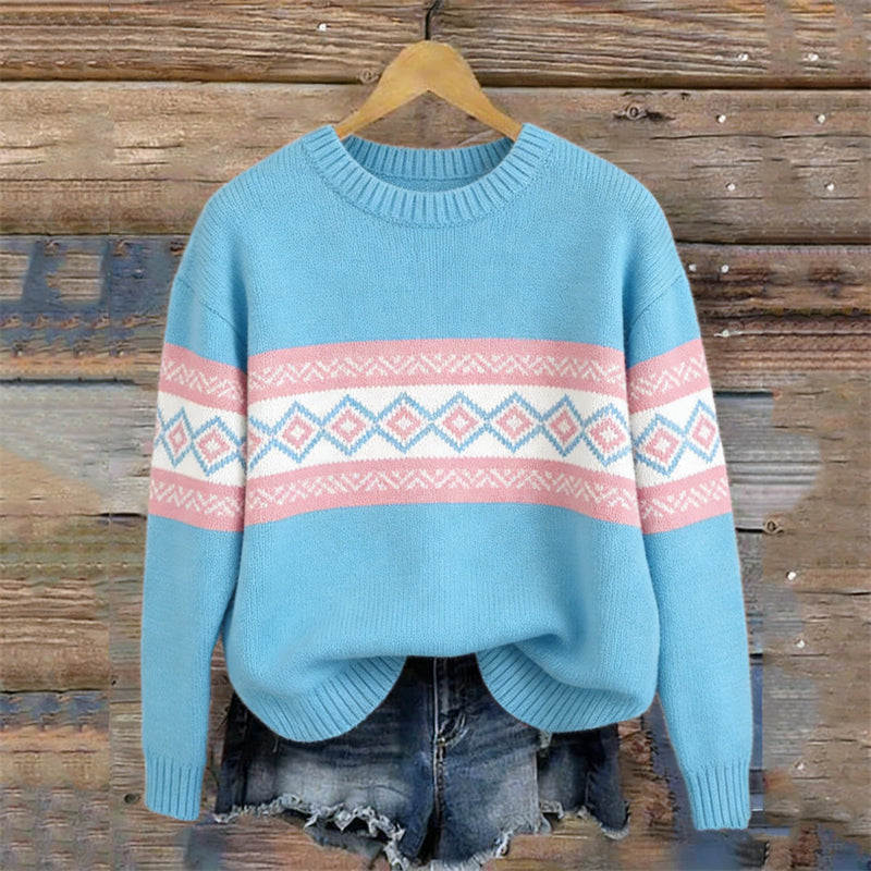 Comstylish Trans Flag Inspired Ethnic Pattern Cozy Knit Sweater