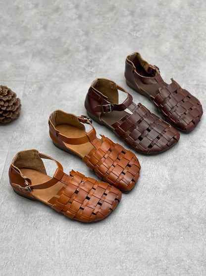 Summer Leather Weave Low Heel Sandals Cc004