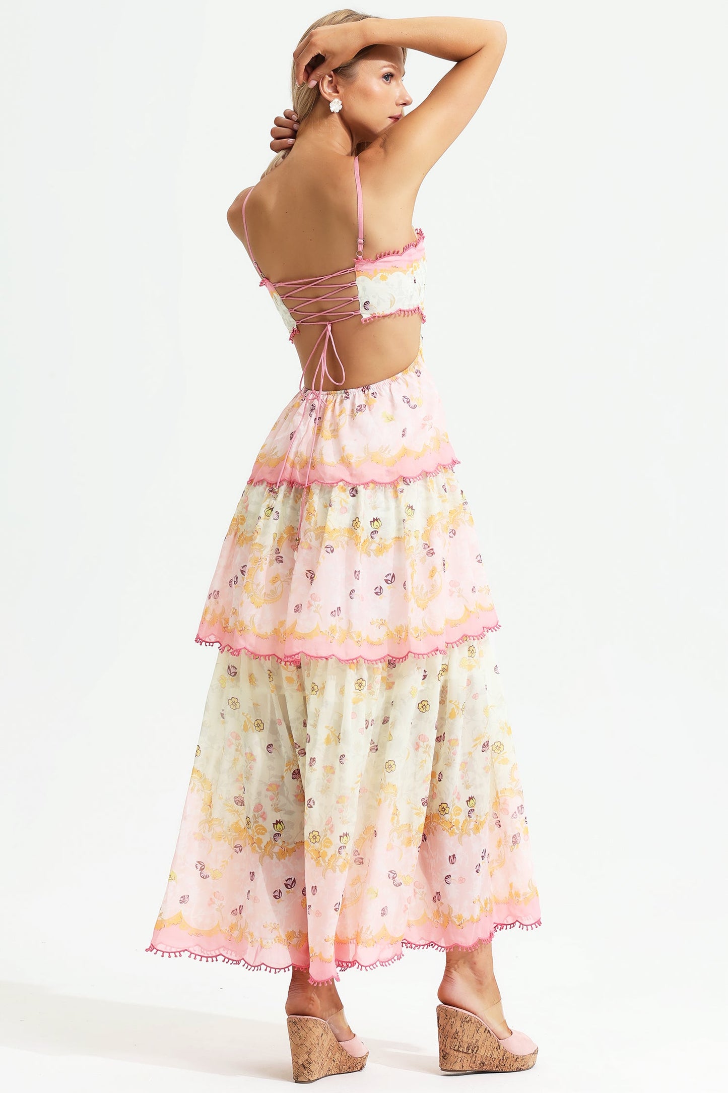 Cami Tiered Ruffle Hem Backless Maxi Dress