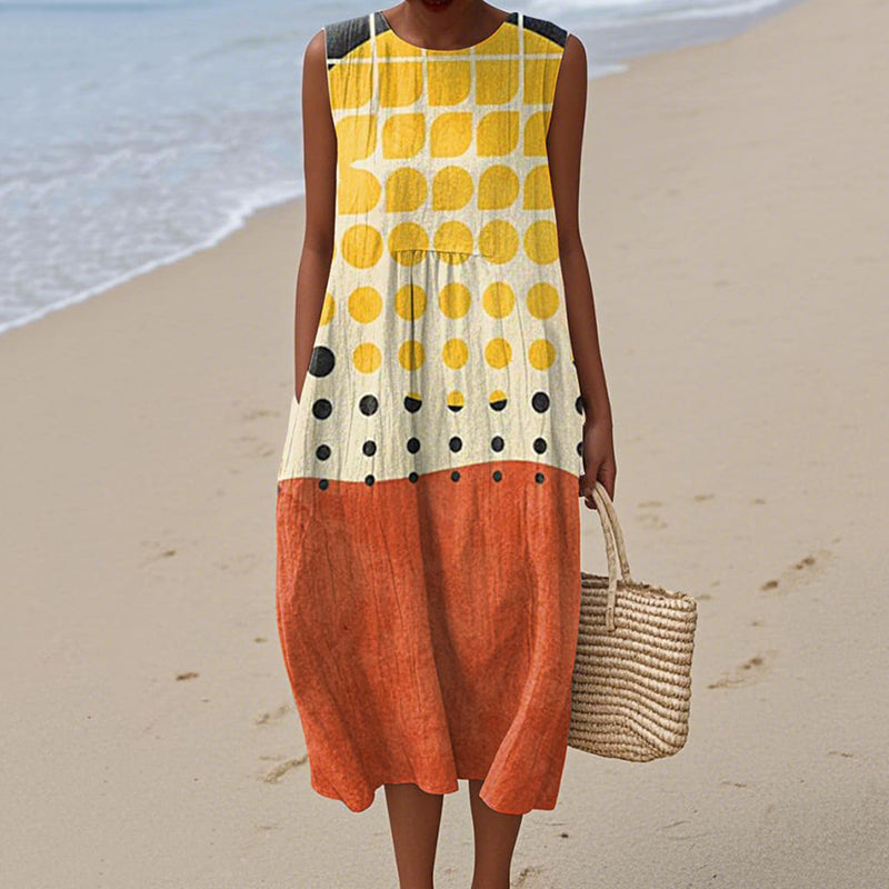Women's Retro  Abstract Geometric Cotton And Linen Sleeveless Dress elevenforest
