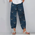 Vintage Japanese Traditional Sashiko Fan-Shaped Art Pattern Cropped Casual Pants elevenforest