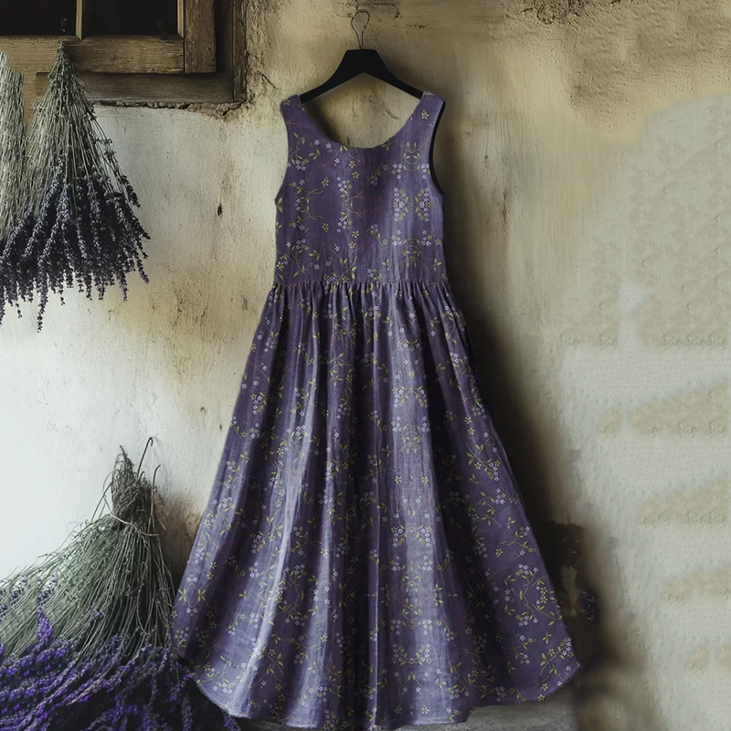 Vintage Floral Pattern Art Linen Tank Dress elevenforest