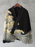 Sea Waves Japanese Contrast Art Cozy Fleece Kimono Cardigan elevenforest