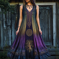 Women's Viking Tree Of Life Gradient Tank Midi Dress elevenforest